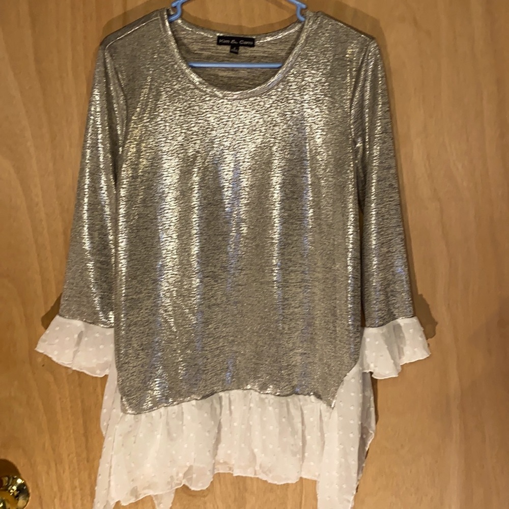 Gold/silver long sleeve asymmetrical shirt